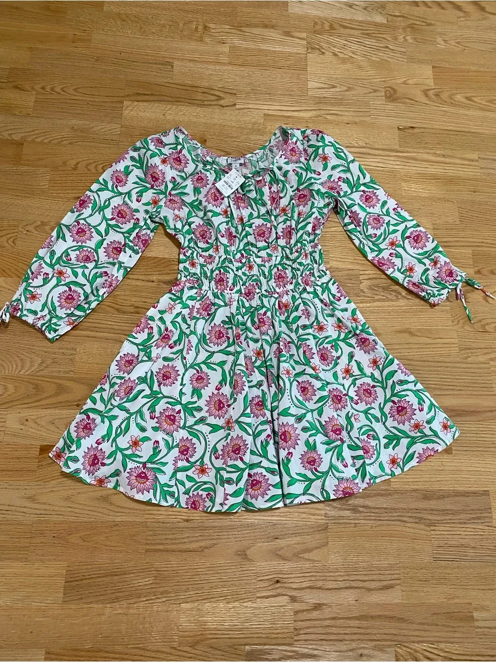 J. Crew White Midi Dress with Pink Floral Print